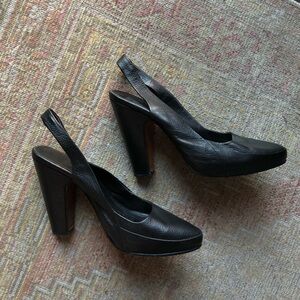 Rachel Comey Black Leather Slingback Platform Heels